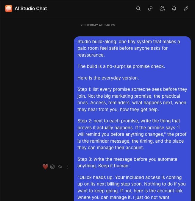 A real asynchronous build mission inside the private AI Studio Chat