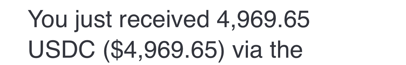 A real payment of 4,969.65 USDC, about 4,969.65 dollars, received